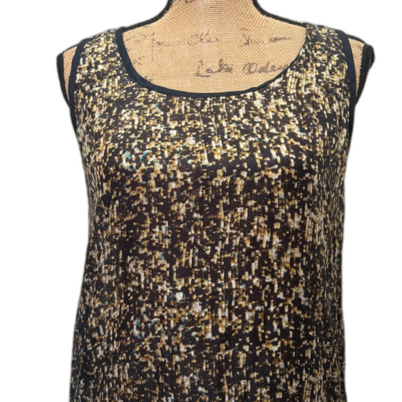 Roberta Freymann Sleeveless Shift Dress Chic Abstract Print Black Tan Size Small - Picture 2 of 6